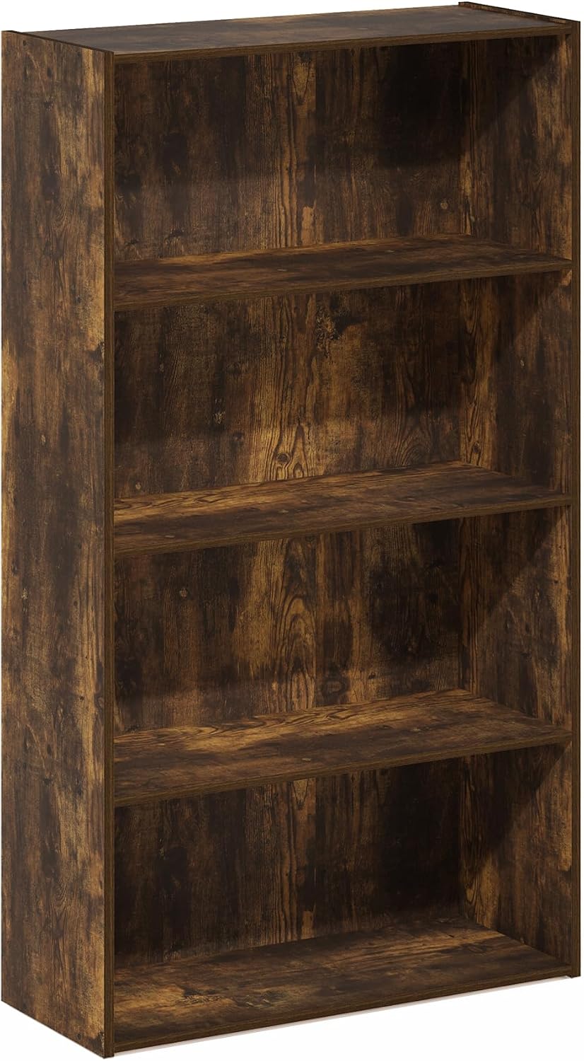 PASIR Book Shelf, 4-Tier Bookshelf, Bookcase with Open Shelf, 9.4 x 23.6 x 41.7, for Living Room, Bedroom, Home Office, Amber Pine