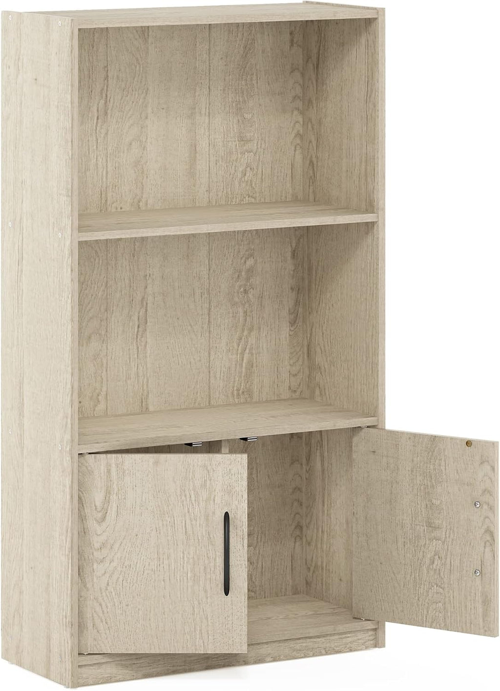 Gruen 3-Tier Open Shelf Bookcase with 2 Doors Storage Cabinet, Metropolitan Pine