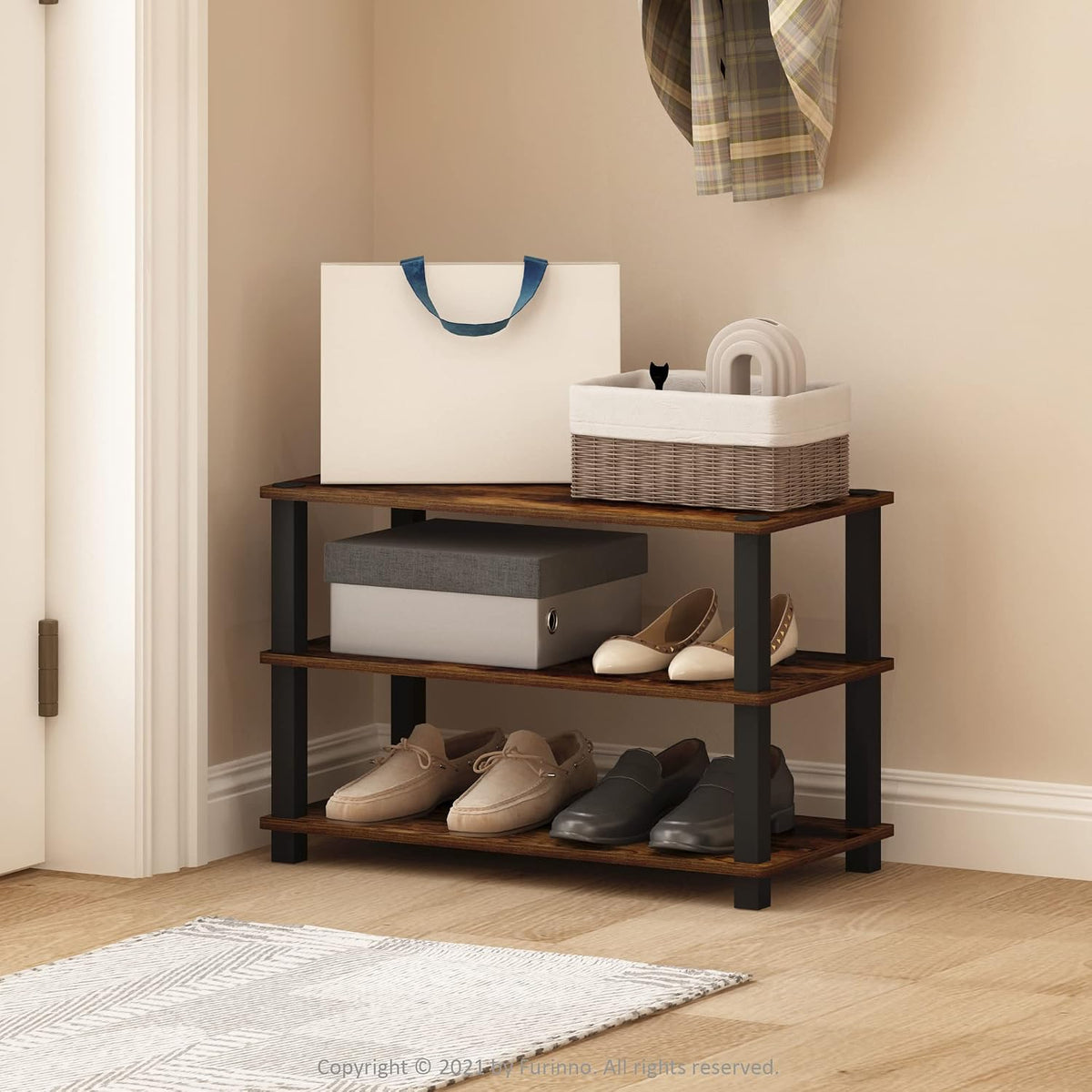 Turn-S-Tube 3-Tier Shoe Rack, Dark Cherry/Black