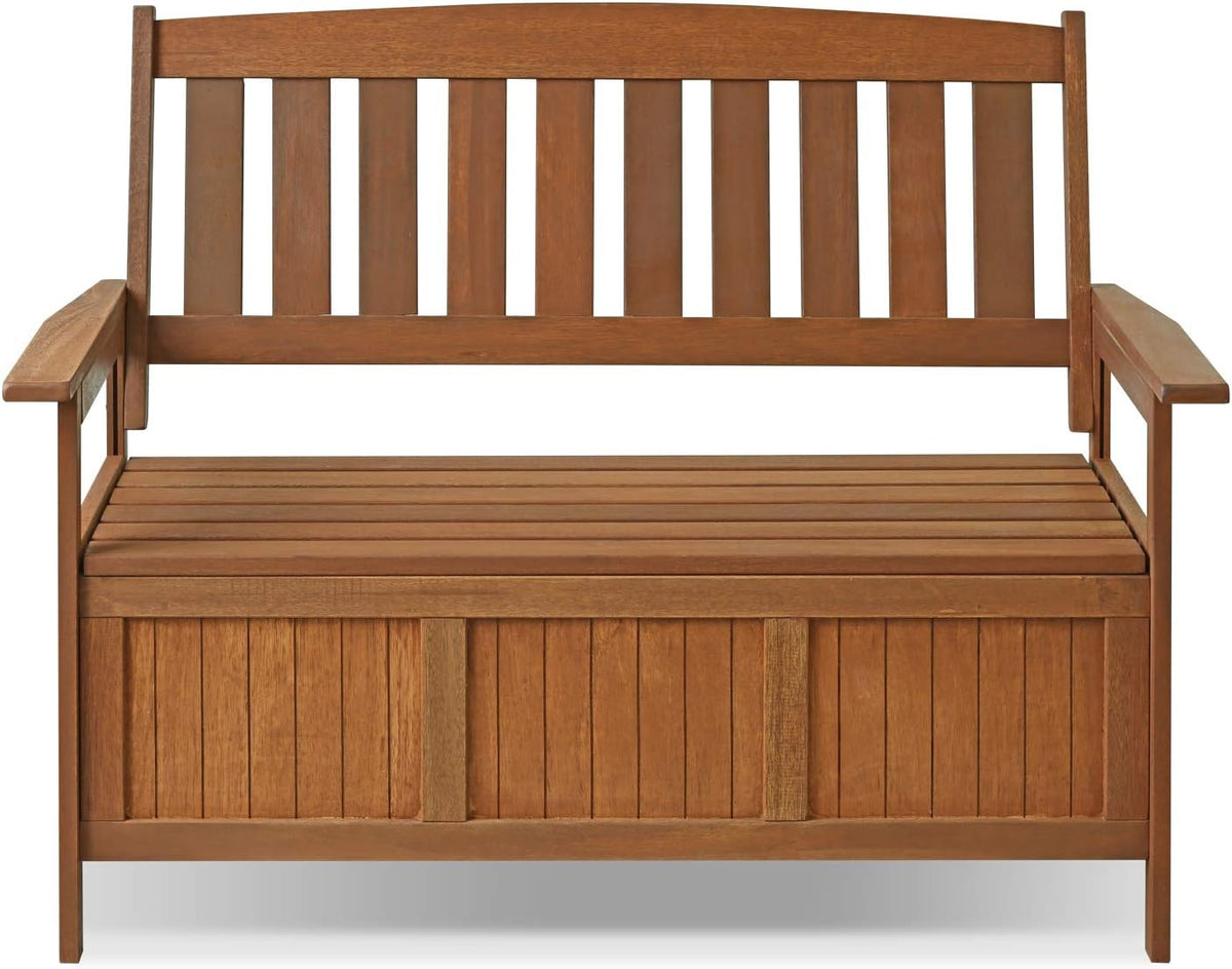 TIOMAN Outdoor Storage, Kent Storage Bench with Teak Wood, for Patio, Garden, Porch, Natural