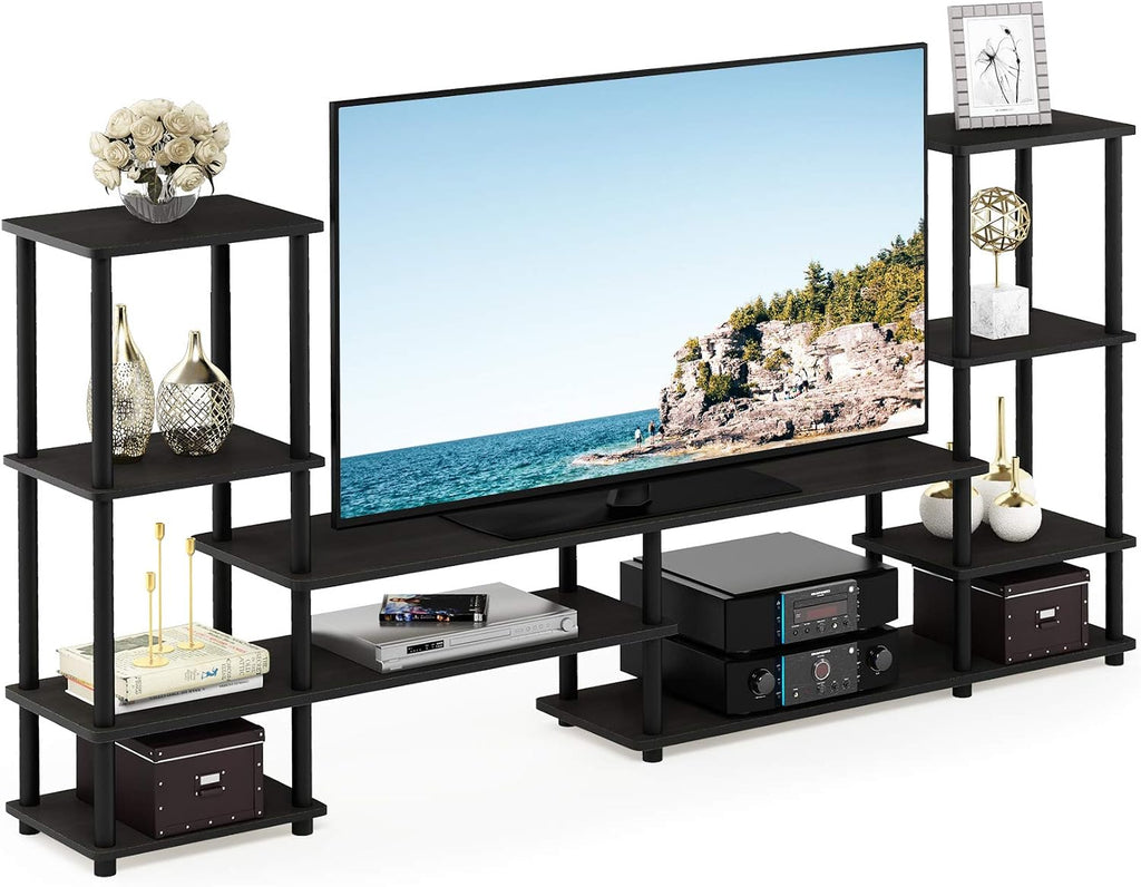 Turn-N-Tube TV Stand, Wide Open Frame Entertainment Center with Storage, TV Console with Tall Side Shelves for TV up to 48 Inch, for Living Room, Bedroom, Espresso