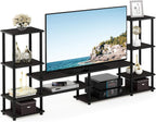 Turn-N-Tube TV Stand, Wide Open Frame Entertainment Center with Storage, TV Console with Tall Side Shelves for TV up to 48 Inch, for Living Room, Bedroom, Espresso