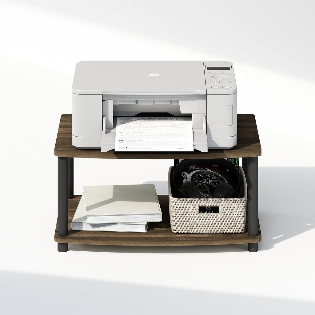 Turn-N-Tube 2-Tier Printer Table with Storage, Under Desk Printer Stand, Toolless Assembly, for CPU, Work Supplies, Home Office, Americano