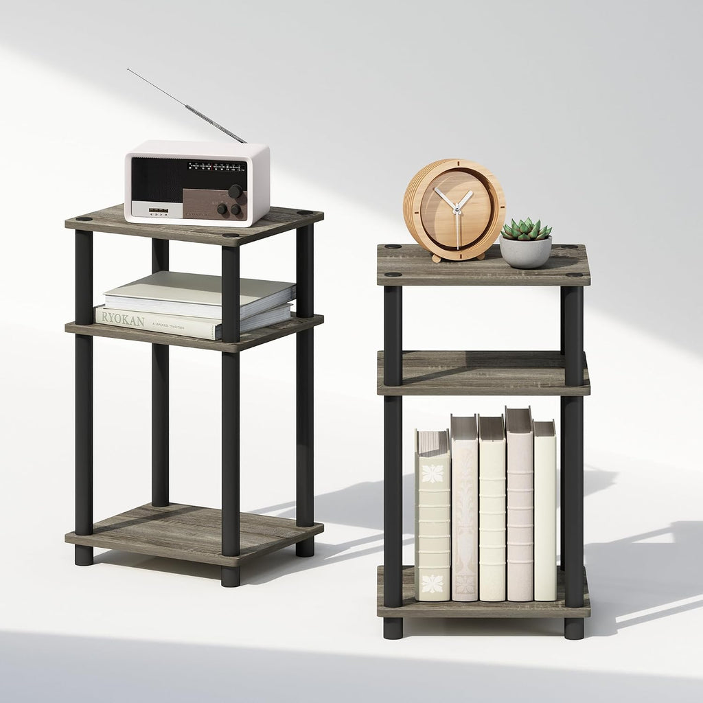 JUST Set of 2 Toolless 3-Tier Night Stand, French Oak