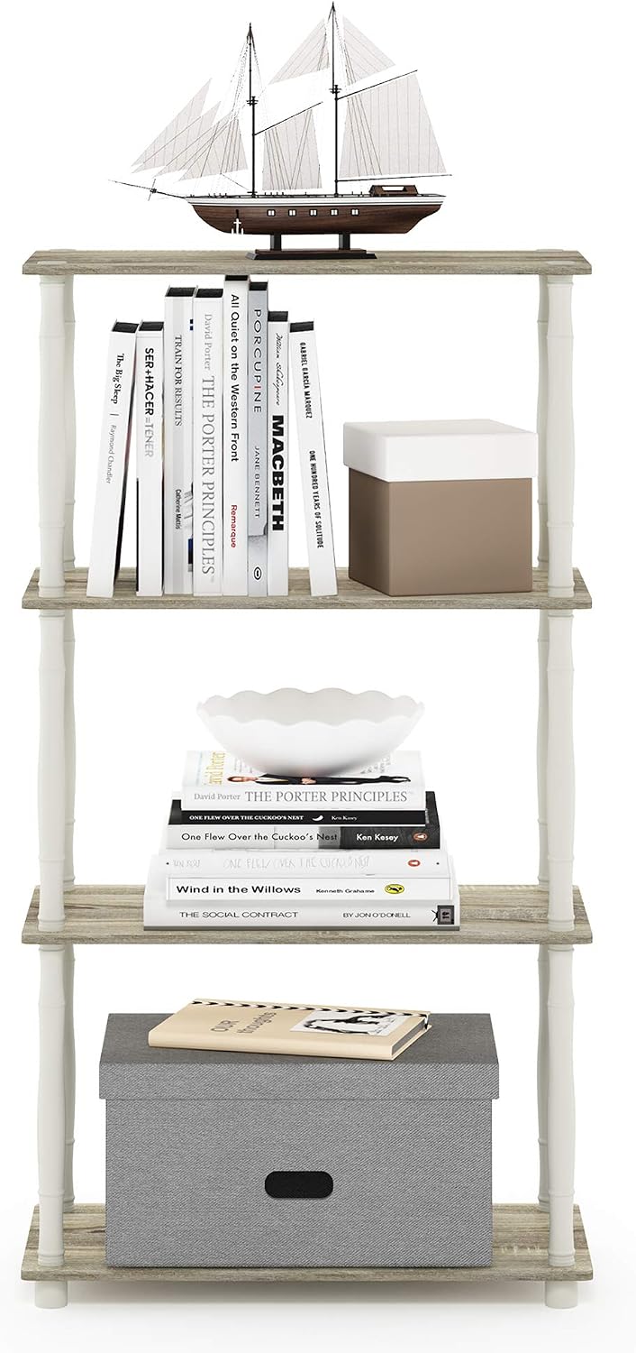 Turn-N-Tube 4-Tier Multipurpose Shelf Display Rack, Classic Tubes, Sonoma Oak/White