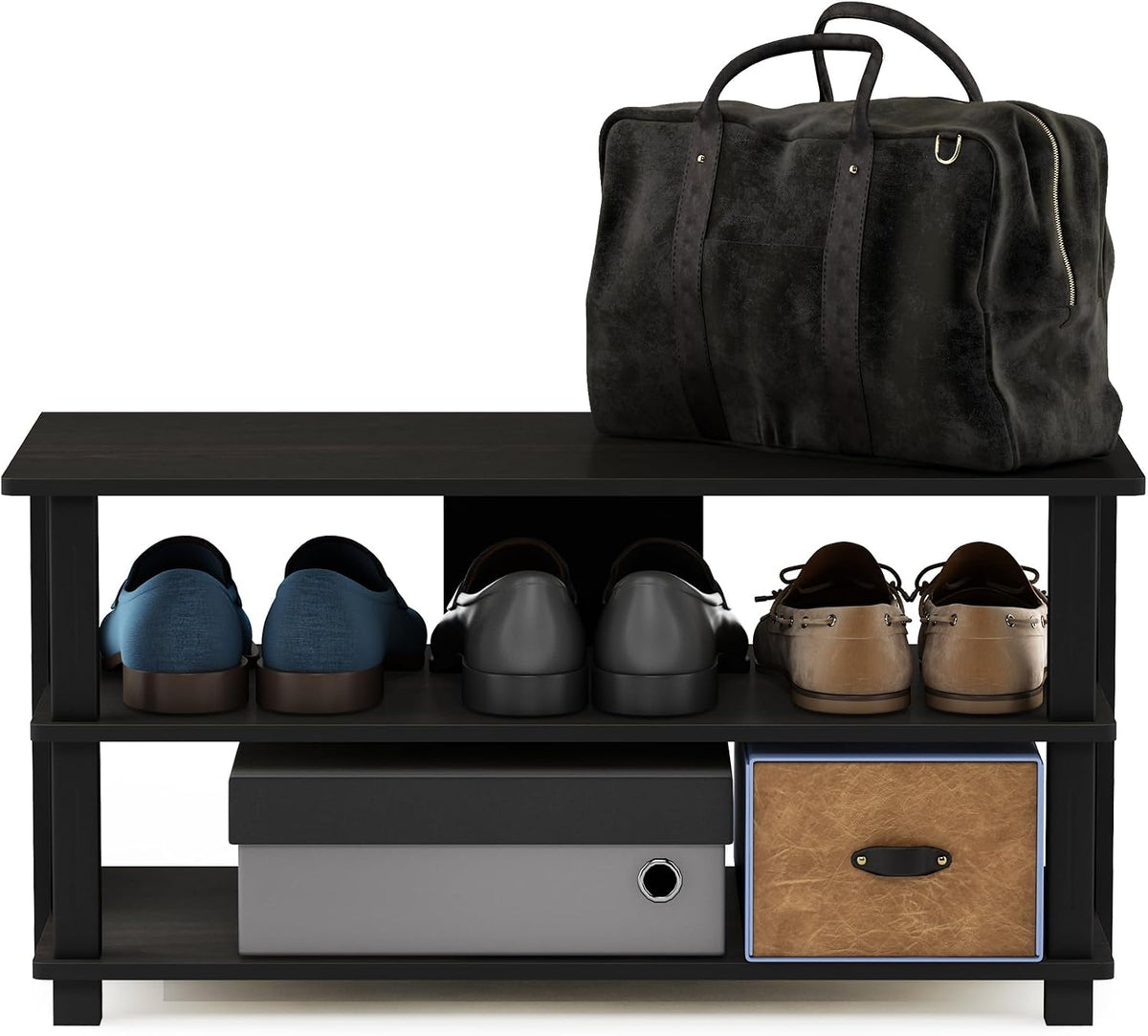 Turn-N-Tube Shoe Rack, 3-Tier Shoe Organizer, Shoe Storage with Compact Open Shelves, 15.5 x 31.5 x 15.7, for Closet Entryway, Office, Garage, Espresso/Black