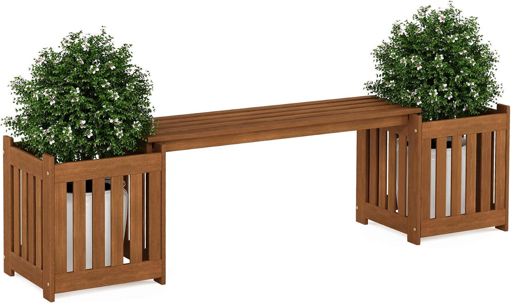 Outdoor Planter Box Set with Bench, Natural