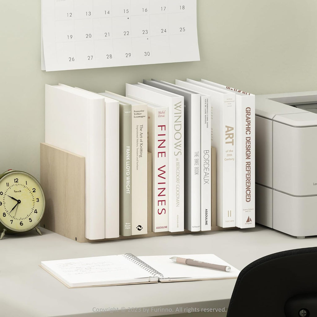 HERMITE Desk File Folder Organizers, 5-Space Vertical Desktop Office Organization Racks, Desk Top Display Book Shelf, for Paper, Office Supplies, Magazine, Bauhaus Oak