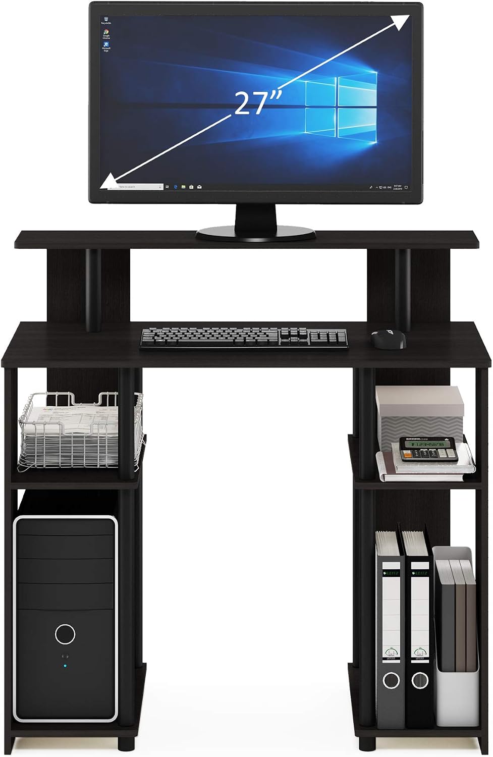 Jaya 35.3 Inch Computer Desk with Raised Hutch, White Wood