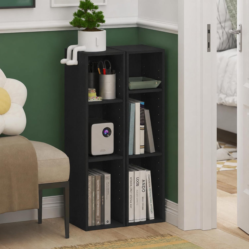 Fulda Book Shelf Set of 2, 3-Tier Narrow Bookshelf, 8" W, Blackwood