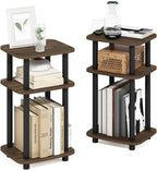 JUST 3-Tier Telephone Table Set of 2, Turn-N-Tube Toolless Side Table with Open Shelf, Round Curve Corner Night Stand, Bedside Table, for Living Room, Bedroom, Columbia Walnut