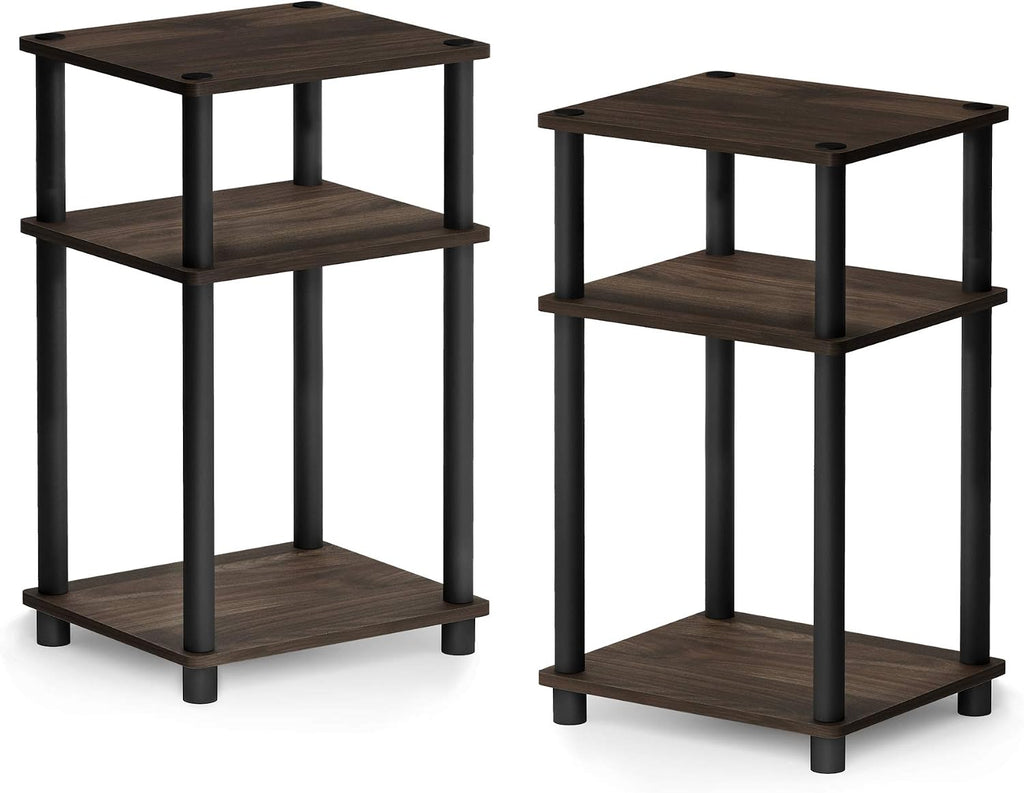 JUST Toolless 3-Tier Side Table Set of 2, Columbia Walnut