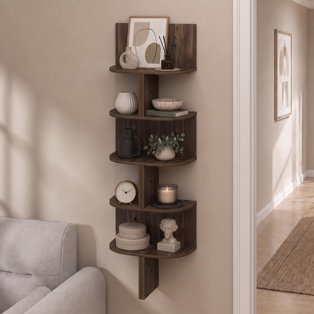 Rossi Set of 2 5-Tier Floating Corner Shelf, White