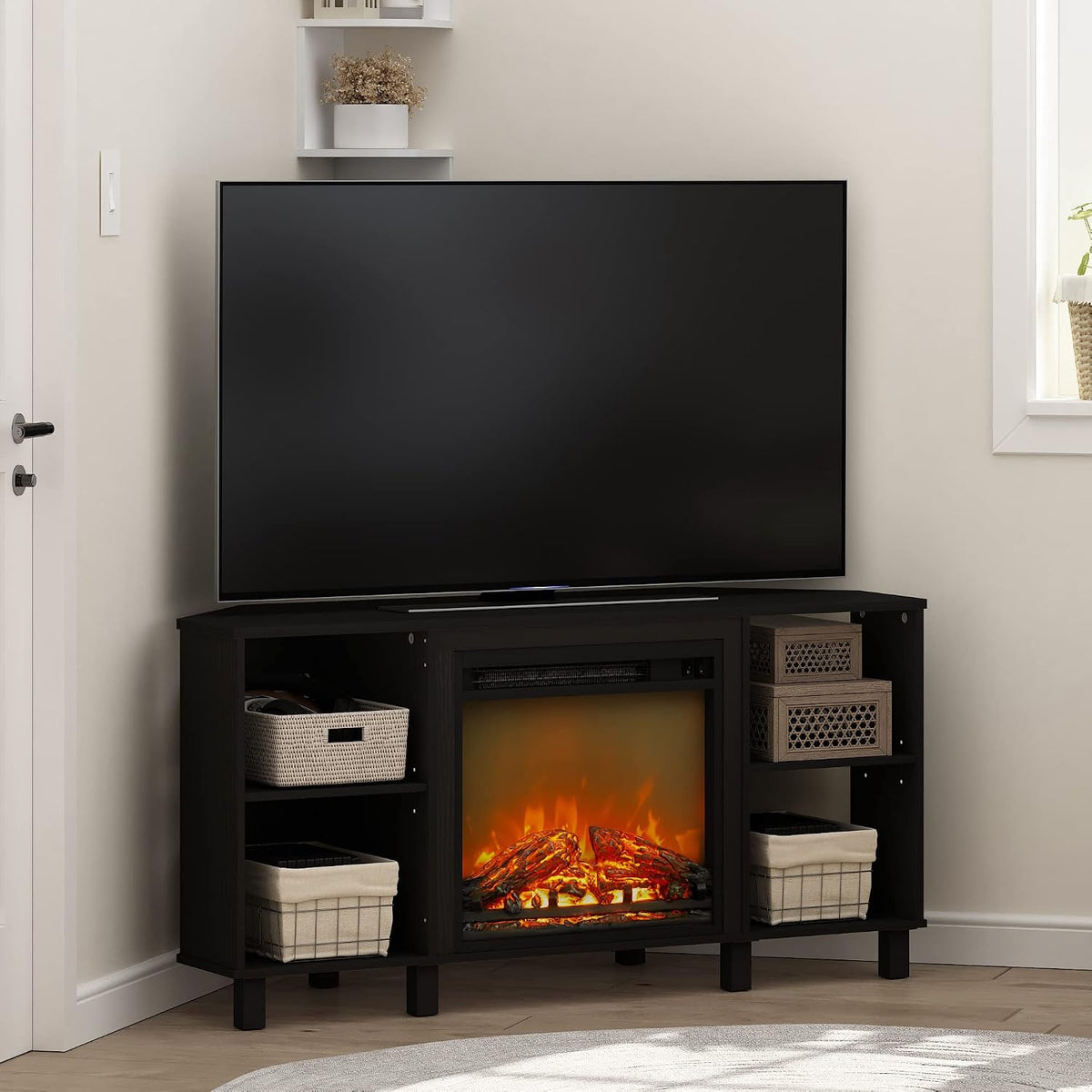 JENSEN Corner Fireplace TV Stand for TV up to 50 Inch, Americano