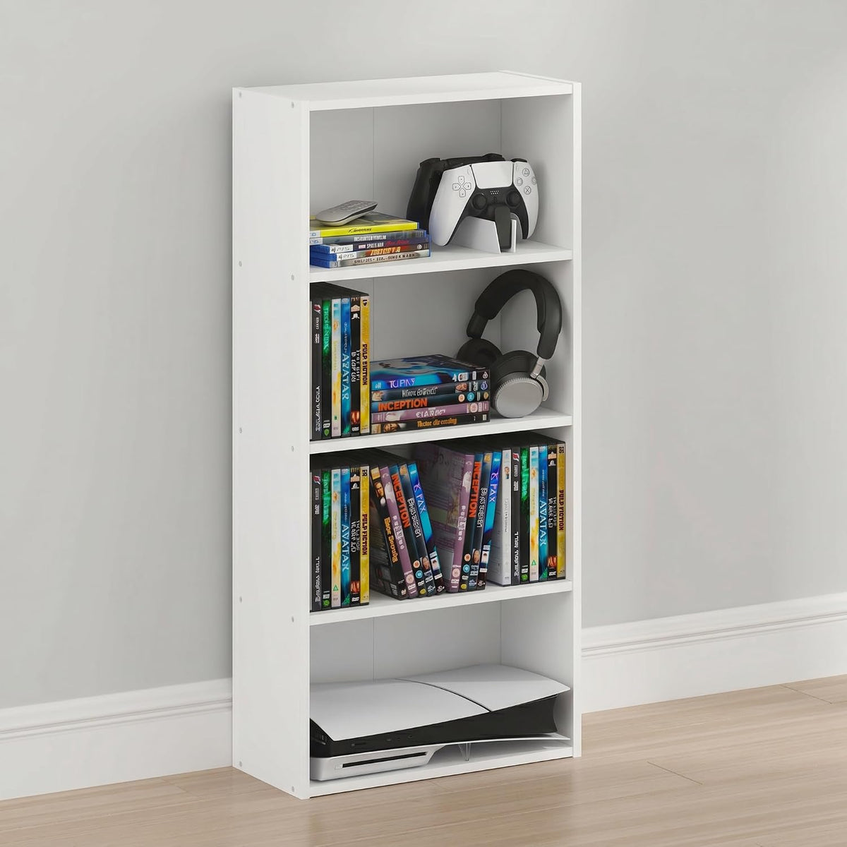 Basic DVD Shelf, 4-Tier CD Rack, Media Shelf, White
