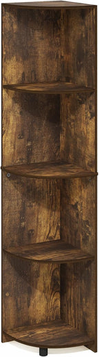 Econ Corner Shelf, 4-Tier Rustic Brown Corner Book Shelf, Storage Shelves, Display Rack, Bookshelf, for Organization and Storage, Living Room, Home Office, Amber Oak
