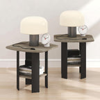 Simple Set of 2 Open Shelf 2-Tier Side Table, End Table, Grey Oak