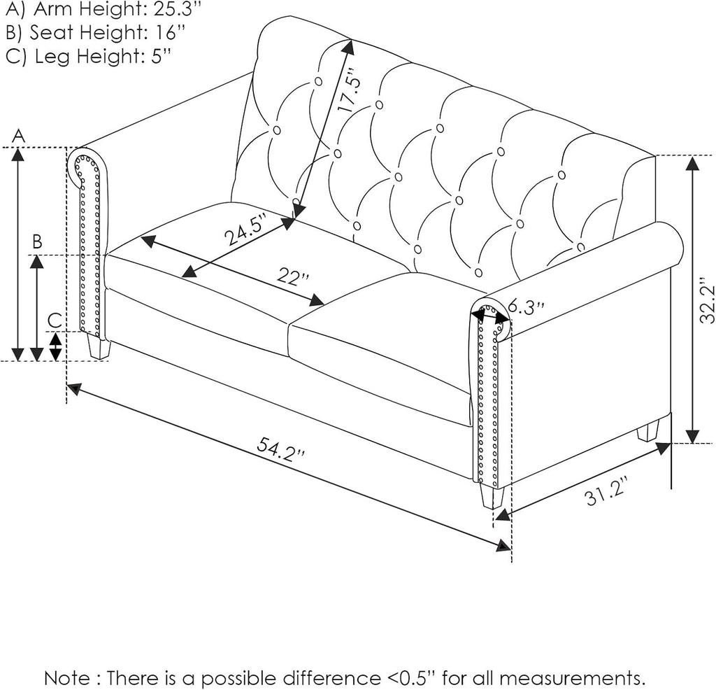 Bastia 2-Seater Loveseat Sofa, 54" Wide, Navy Velvet