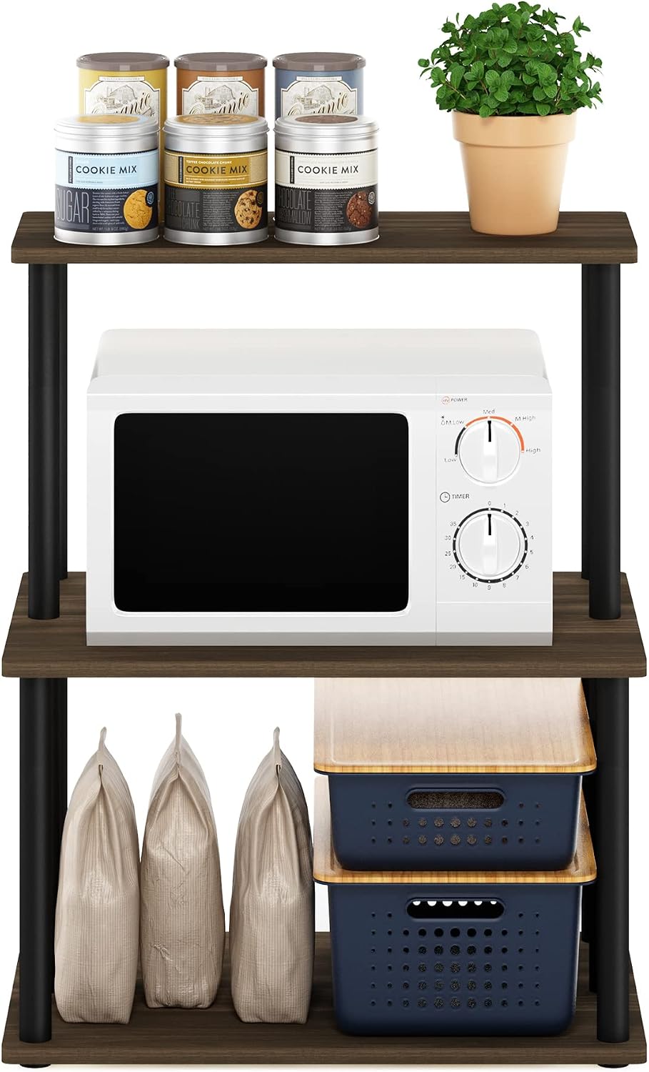 Turn-N-Tube 3-Tier Toolless Kitchen Storage Shelf, Columbia Walnut/Black