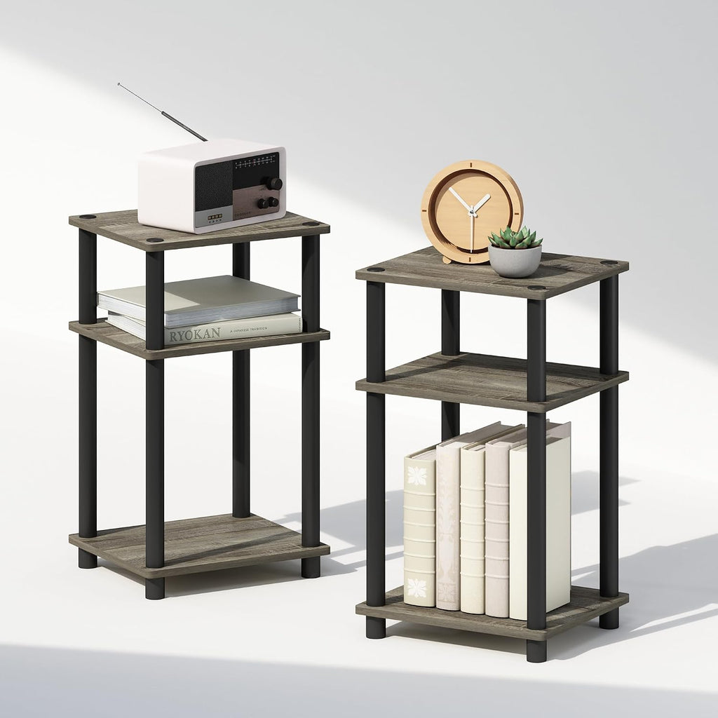 JUST Set of 2 Toolless 3-Tier Night Stand, French Oak