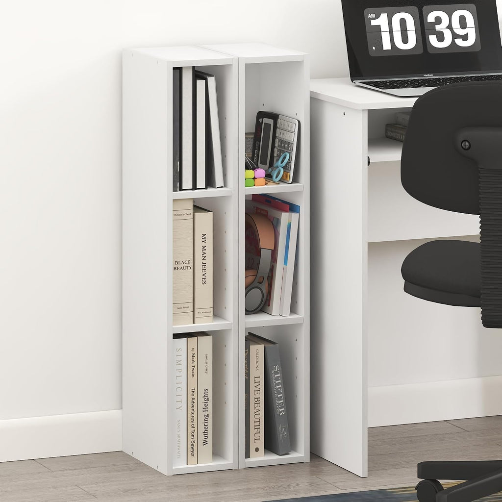 Fulda Book Shelf Set of 2, 3-Tier Narrow Bookshelf, 6" W, White