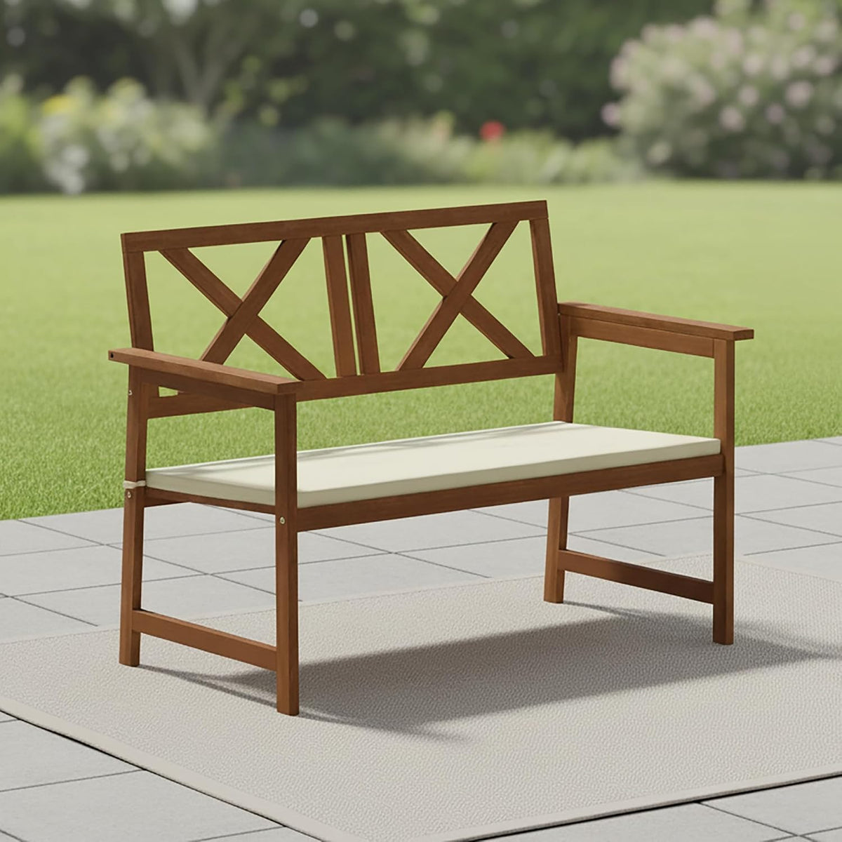 TIOMAN 2-Seater Outdoor Bench with Cushion, Light Wood