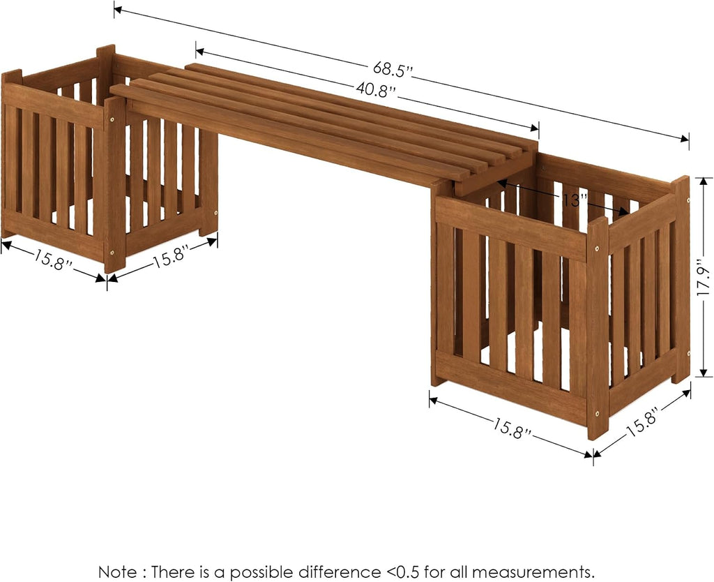 Outdoor Planter Box Set with Bench, Natural