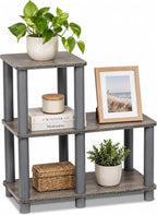 TURN-N-TUBE Storage Shelves, 2-Tier Ladder Shape Book Shelf with Open Frame Design, 3-Cube Corner Shelf, Toolless Open Shelves, Living Room, Garage, Home Office, Grey