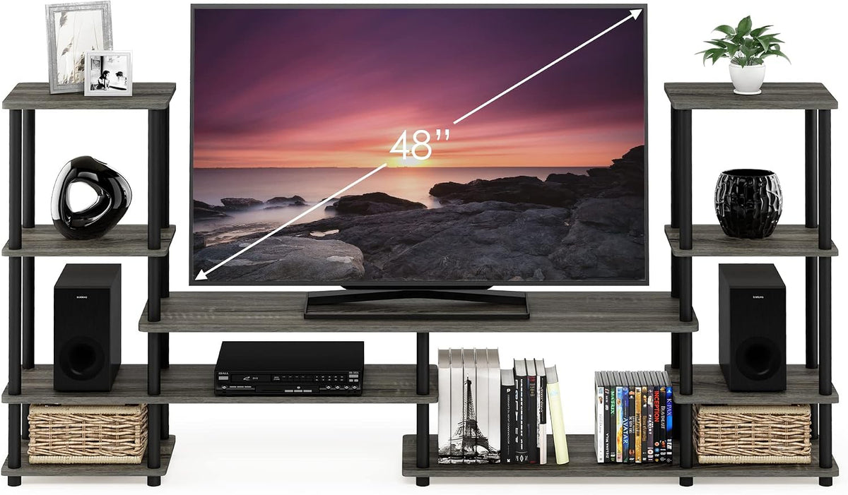 Turn-N-Tube TV Stand, Wide Open Frame Entertainment Center with Shelf, TV Console with Tall Side Storage for TV up to 48 Inch, for Living Room, Bedroom, French Oak