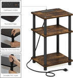 Just 3-Tier Turn-N-Tube USB and Type-C Charging Port End Table with Open Storage, 11.42 (W) x 8.82 (H) x 6.77 (D) inches, Amber Pine/Black