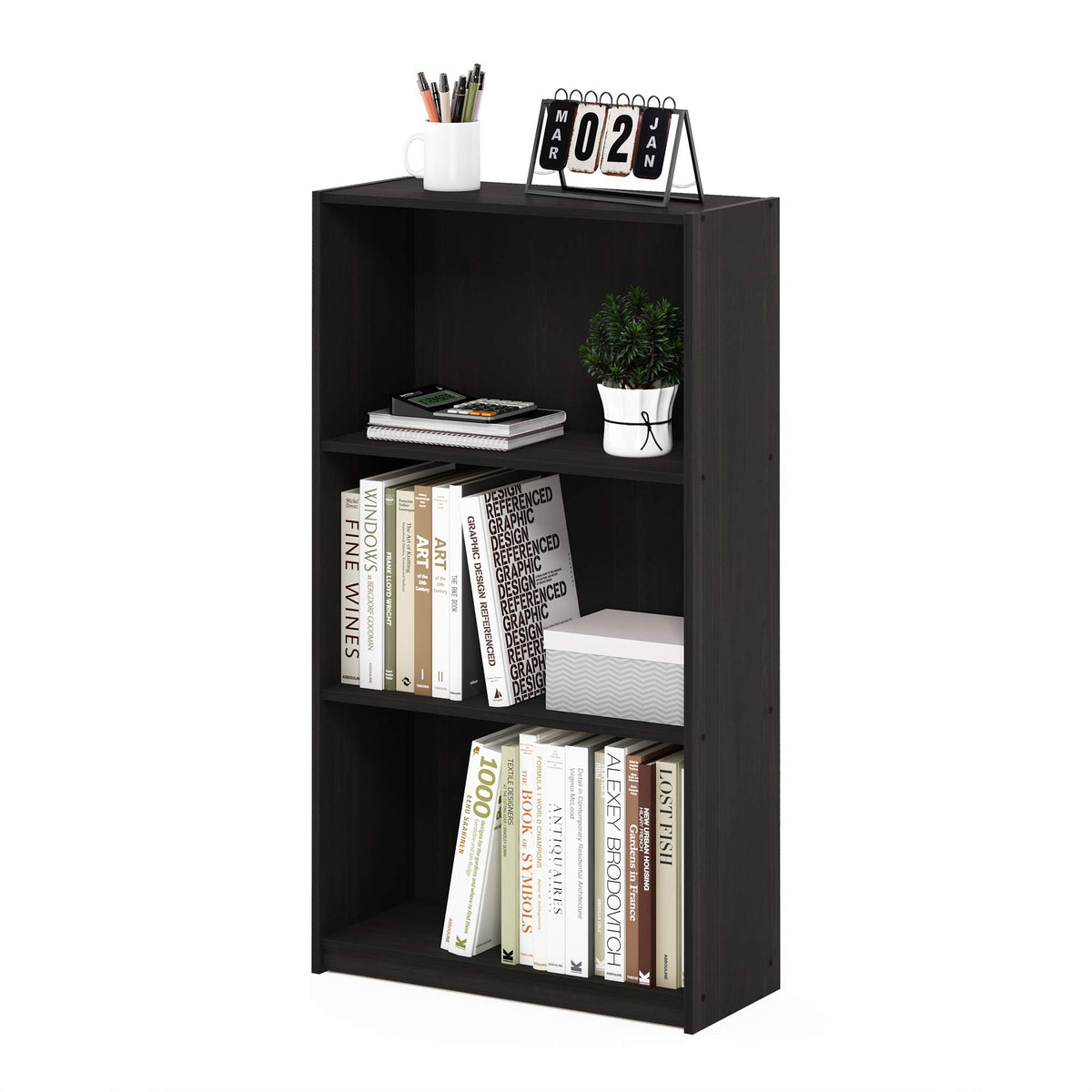 Basic 3-Tier Book Shelf with Open Shelves, Amber Pine