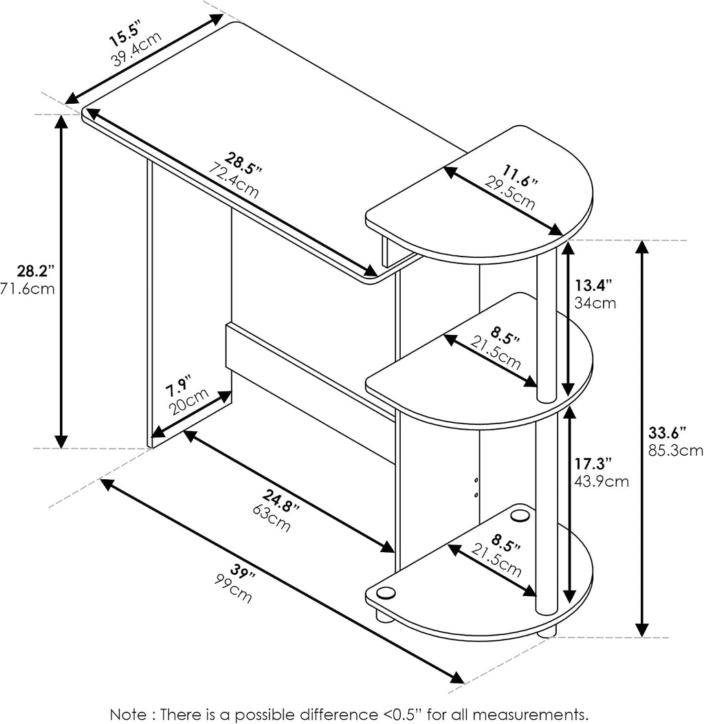 COMPACT Desk, 28.5" Wide Gaming Desk with Shelves, Computer Desk with Book Shelf, Office Desk for Home Office, Study Room, Dorm, Bedroom, Americano