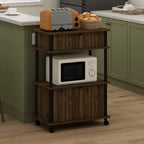 Turn-N-Tube Kitchen Storage Cart with Cabinet and Lockable Wheels, Columbia Walnut/Black
