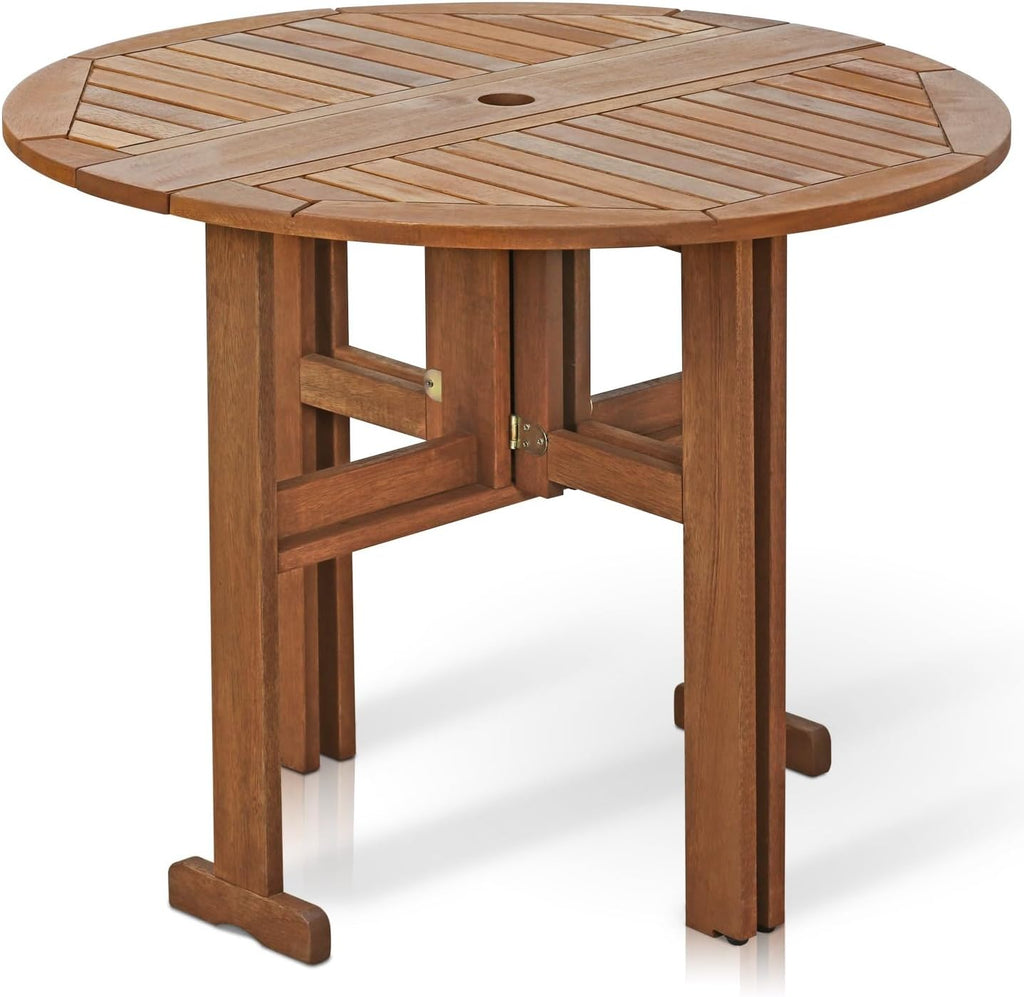 TIOMAN Outdoor Round Foldable Patio Table, Natural