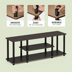 Turn-N-Tube No Tools 3D 3-Tier Entertainment TV Stand up to 50 inch TV, Round Tubes, Dark Brown / Black