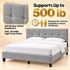 LAVAL Queen Size Bed Frame with Button Tufted Headboard, Light Grey