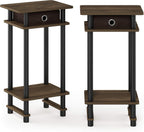 Turn-N-Tube Toolless Set of 2 Side Table, 3-Tier, Brown Walnut