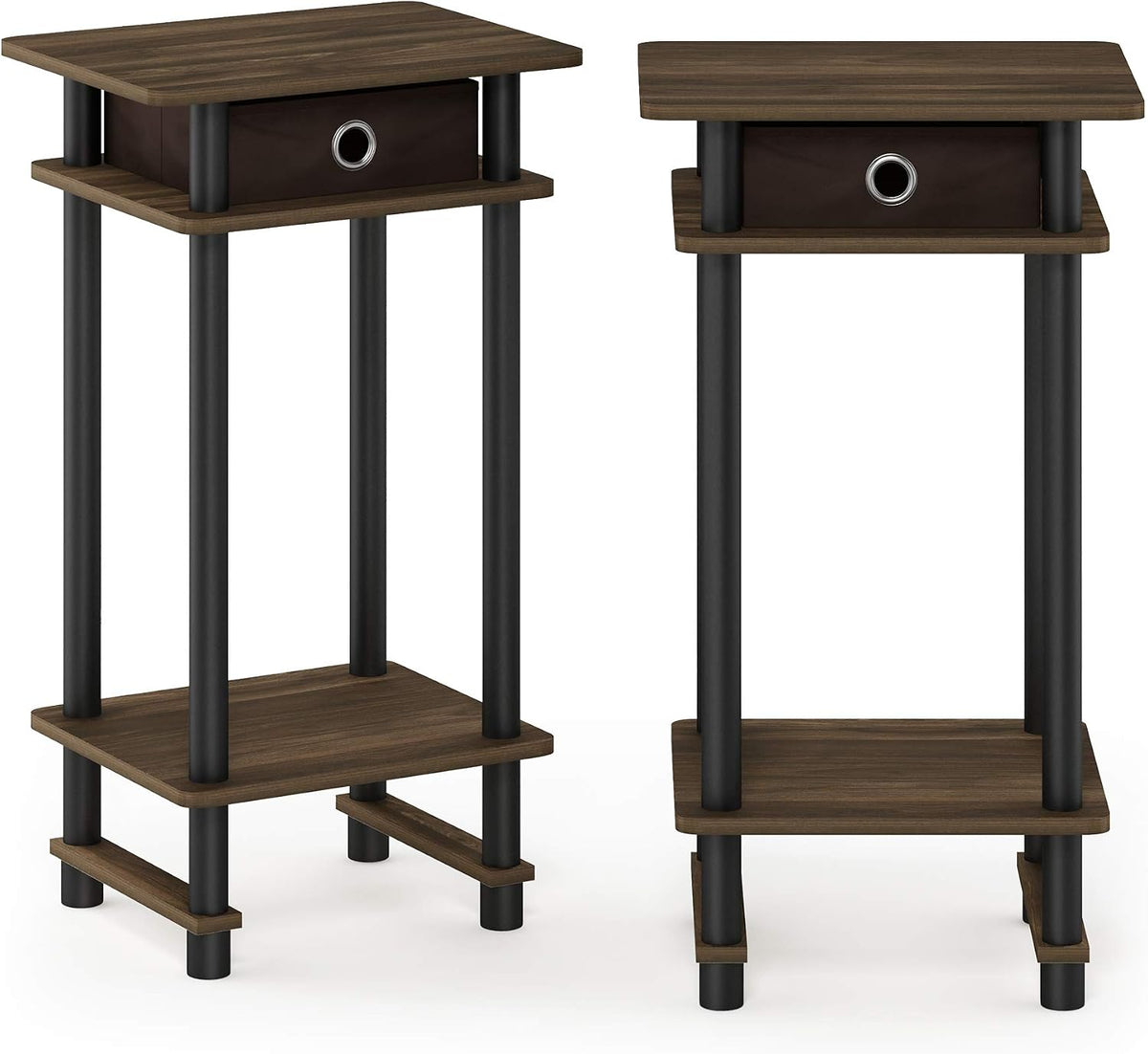 Turn-N-Tube Toolless Set of 2 Side Table, 3-Tier, Brown Walnut