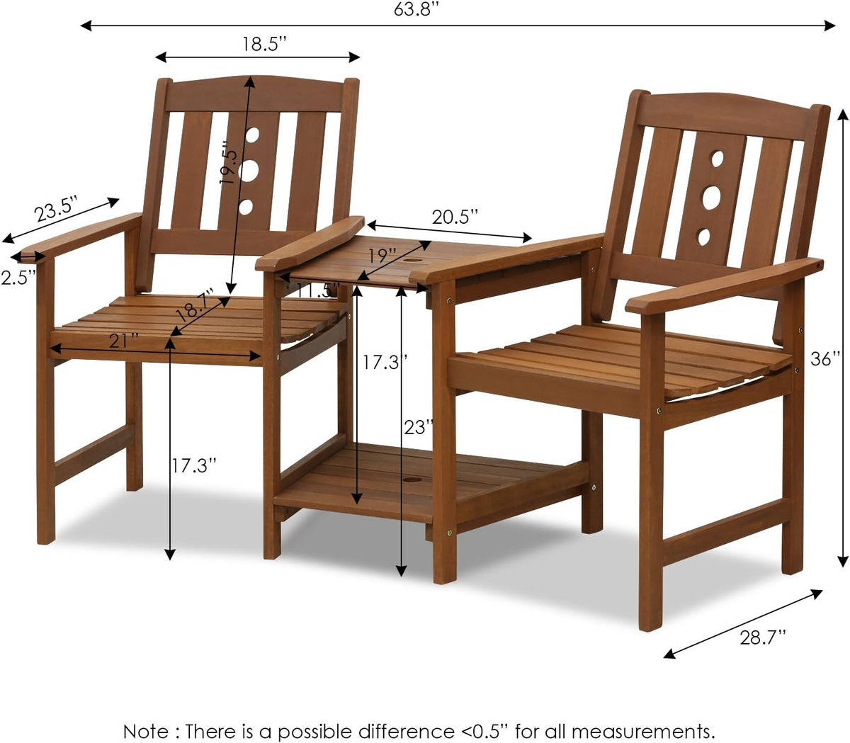 TIOMAN Outdoor Dining Set, Jack & Jill Bistro Set, for Patio, Garden, Porch, Natural