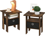 TIDUR Set of 2 Night Stand with Storage Bin, Amber Pine
