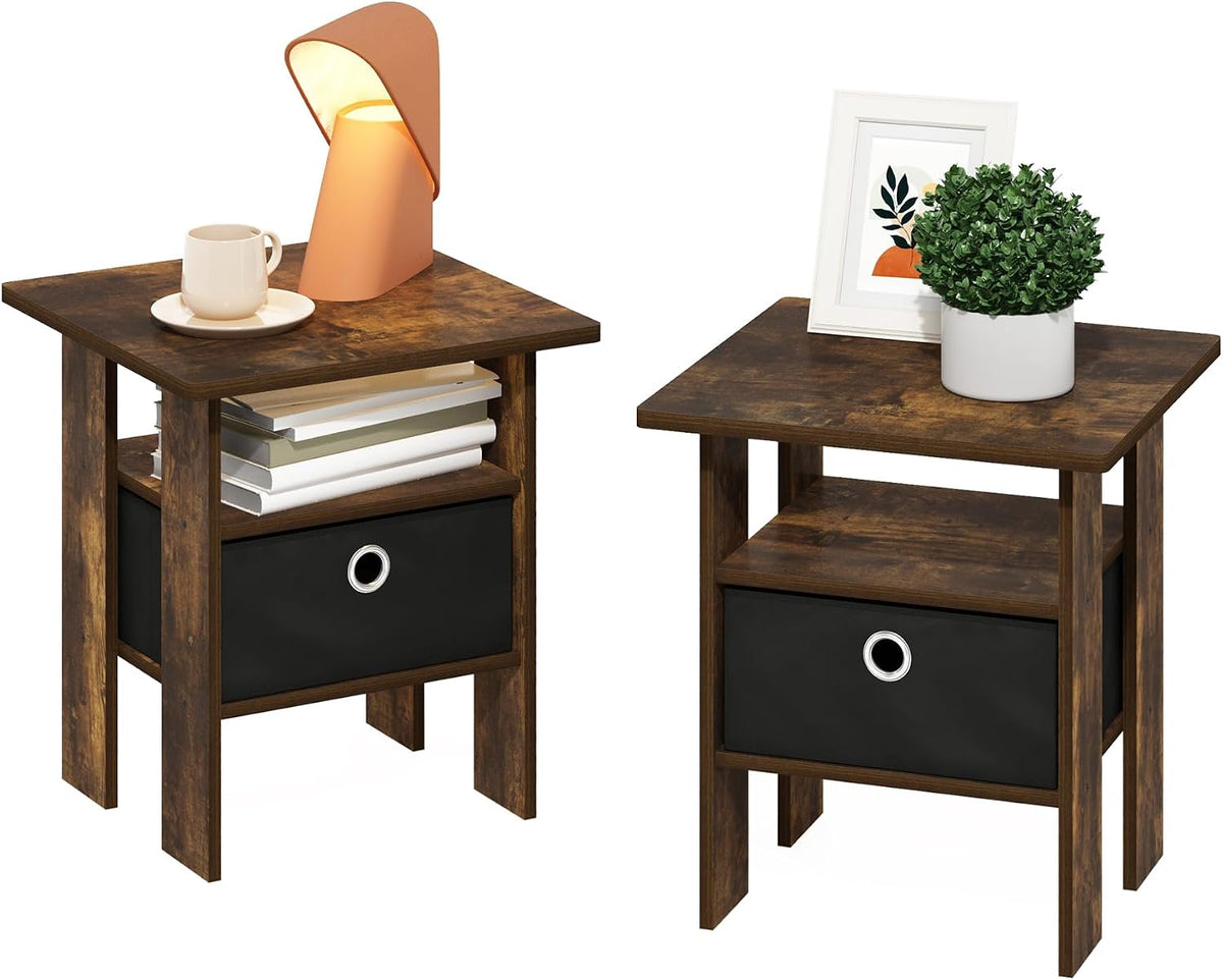 TIDUR Set of 2 Night Stand with Storage Bin, Amber Pine