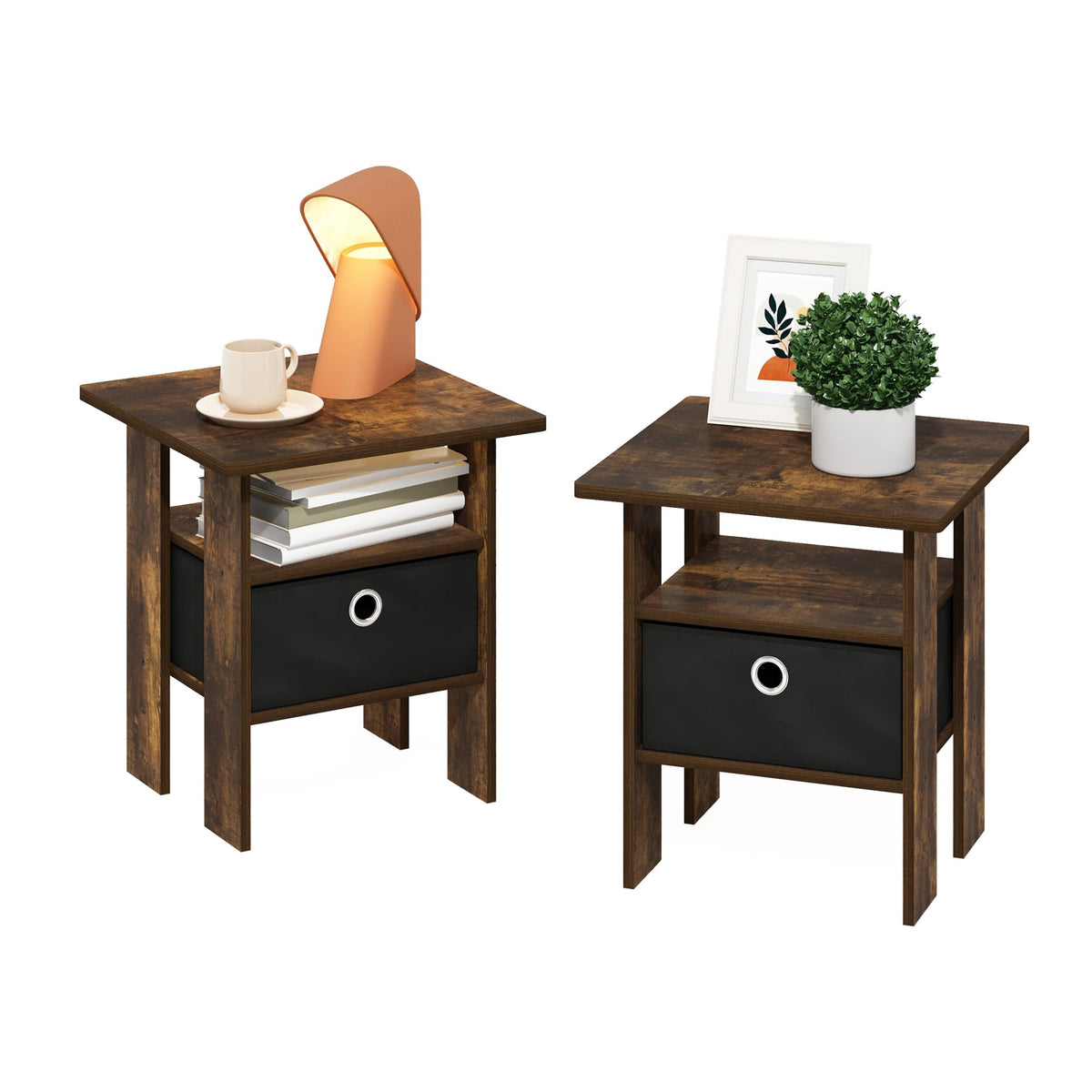 ANDREY Square Side Table, End Table, Night Stand, Amber Pine