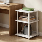 Turn-N-Tube Toolless Assembly Side Table, White 3-Tier End Table, Night Stand, Bedside Table for Living Room, Bedroom, Home Office, Plain White/White