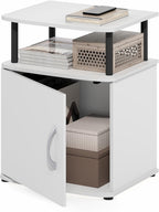 Jaya Side Table, 2-Tier Open Shelf End Table with Door Cabinet, Soft-Edges Night Stand, Bedside Table, for Living Room, Bedroom, White