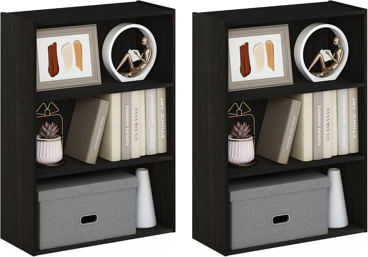 PASIR Set of 2 3-Tier Book Shelf, Dark Espresso