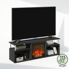 Jensen Fireplace TV Stand, NO Heat Decorative Electric Fireplace TV Stand for TV up to 70 Inch, with Open Storage, for Living Room, Americano/Stainless Steel
