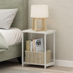 Simplistic Side Table, 2-Tier Metal Frame Modern End Table with Open Shelf, Night Stand, Bedside Table, for Living Room, Bedroom, White