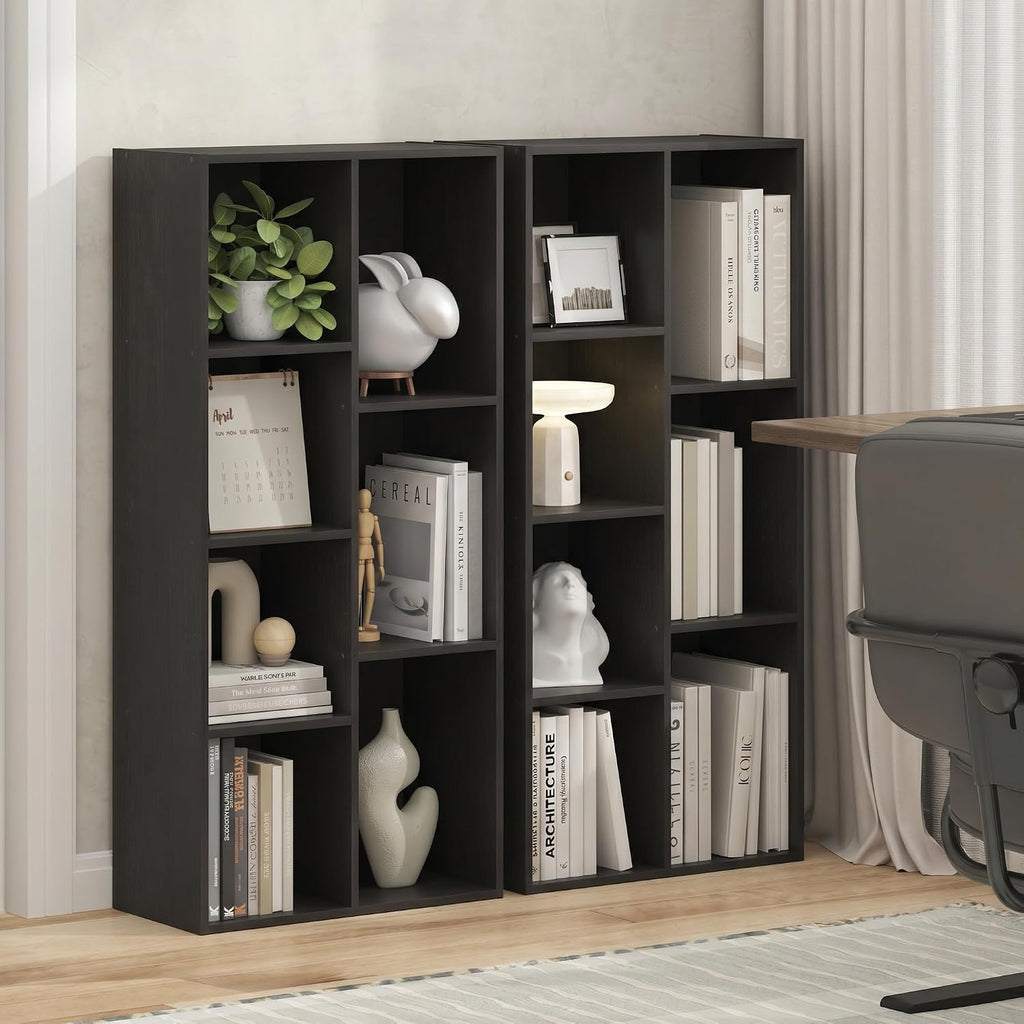 LUDER Set of 2 Book Shelf, 7-Cube, Blackwood
