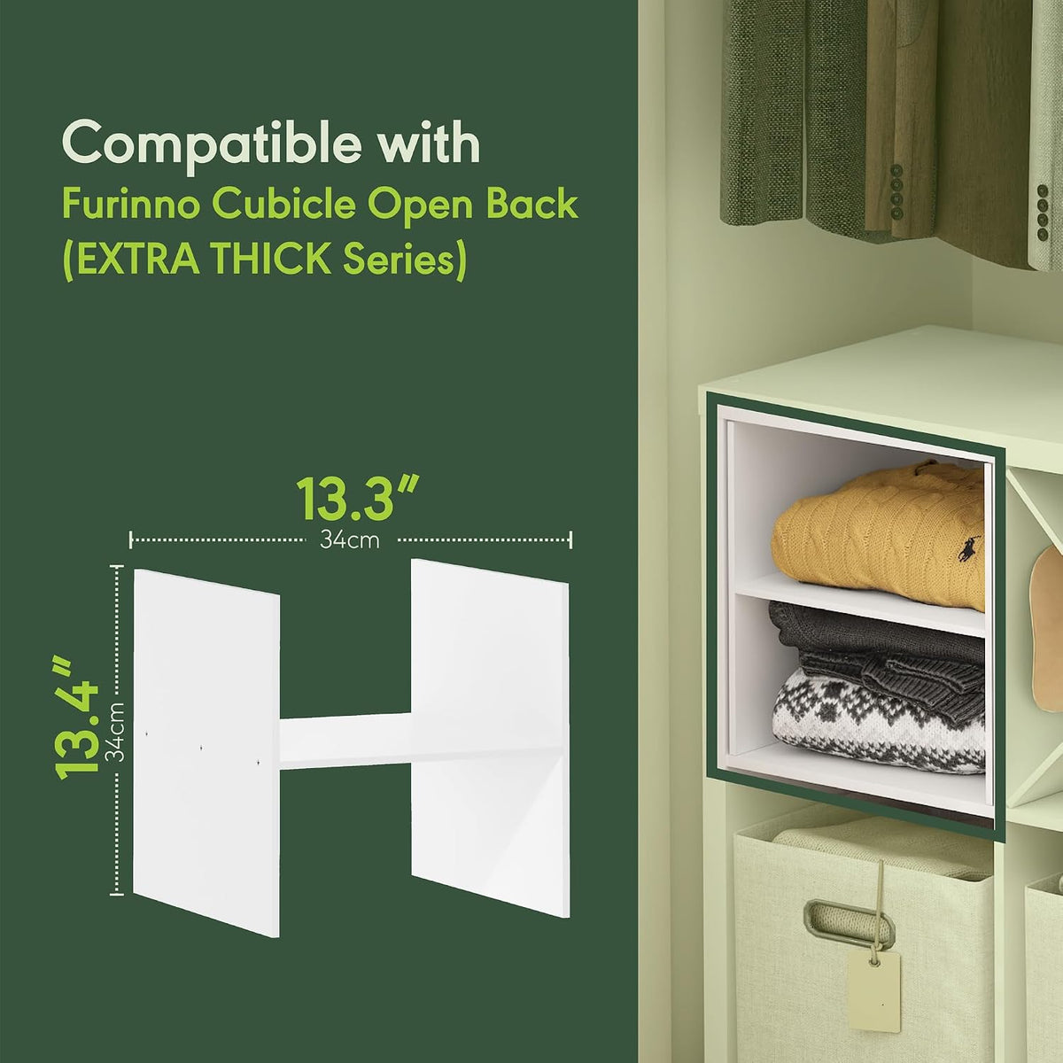 Cubicle Cube Insert, H-Shelf Cube Organizer, Fits into Extra Thick Cubes, for Organizers and Storage, White (Does not fit IKEA Kallax Shelving)