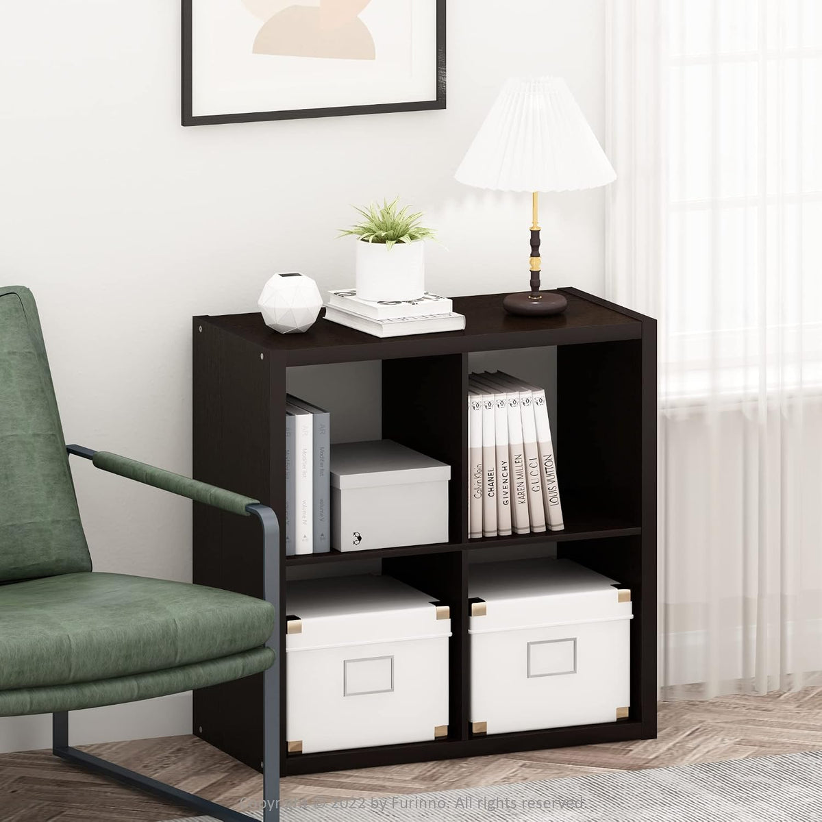 CUBICLE 4-Cube Book Shelf, Extra Thick Frame Bookshelf, Dark Oak